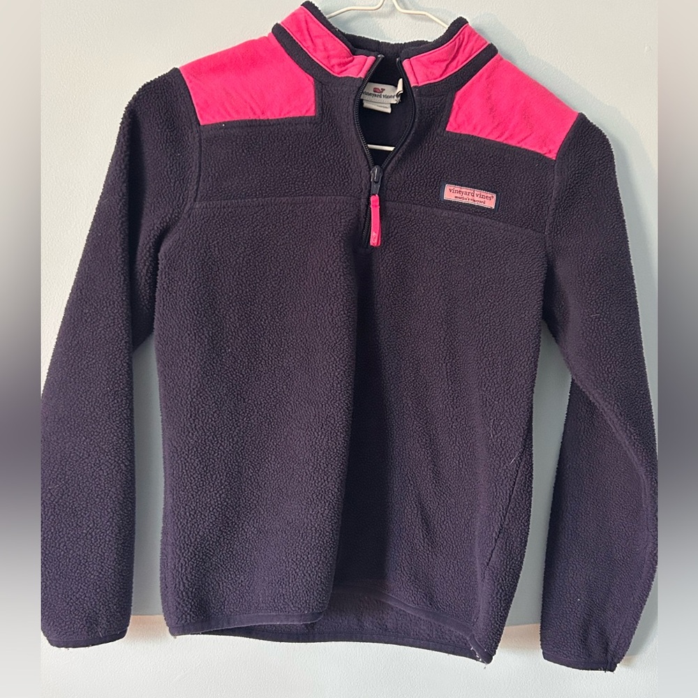 Girls Vineyard Vines 1/4 Zip Pullover Size Medium Preppy Classic Navy & Pink